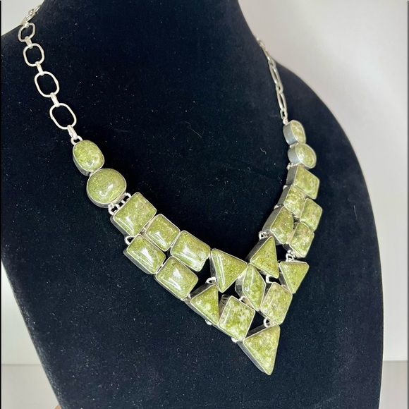 Unakite choker set in silver, made in India. - Picture 3 of 6